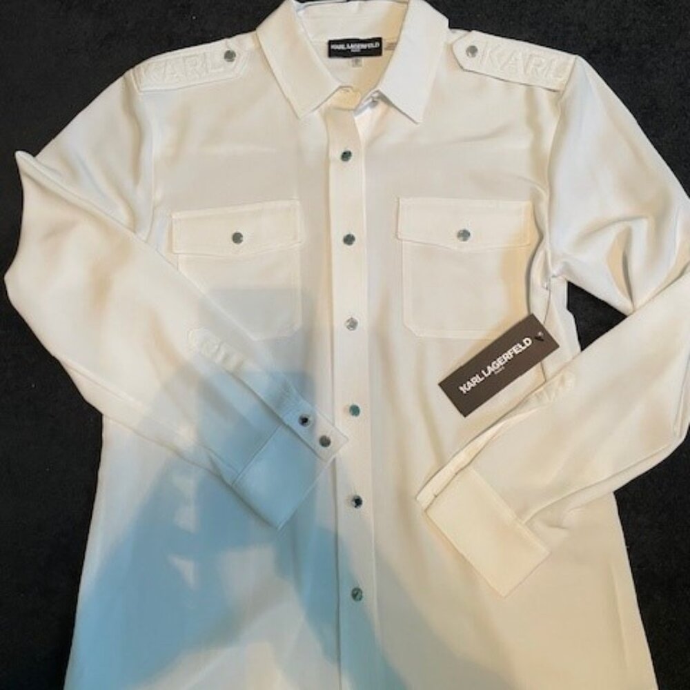 Karl Lagerfeld Paris Women's Epaulette Button up Shirt - Soft White